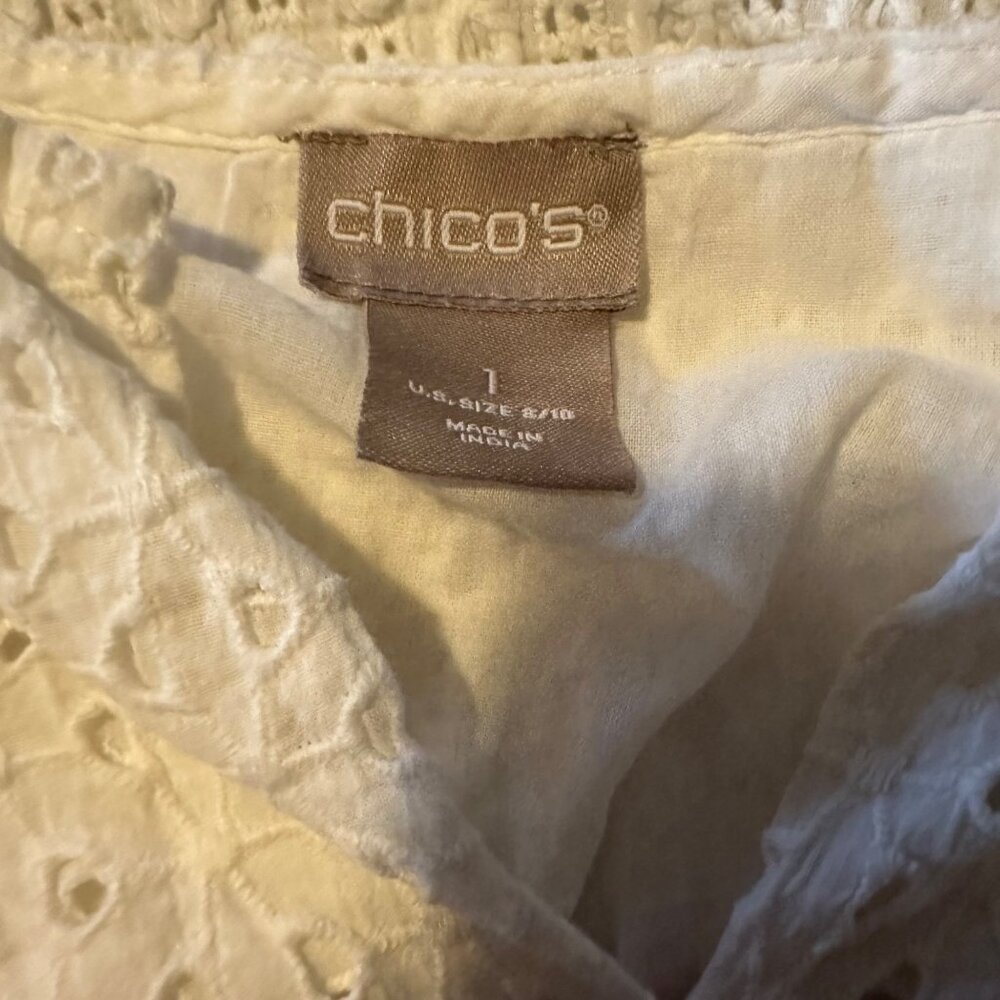 Chico's cotton v-neck white eyelet top size 1 u.s. 8/10 - Picture 3 of 7